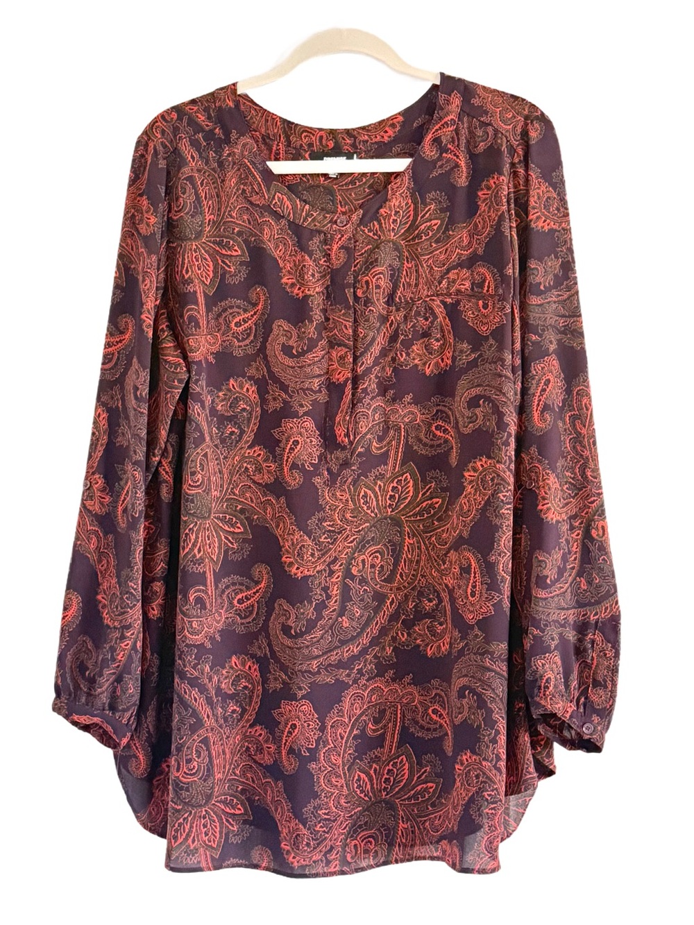 🌻 Premise Studio Paisley Long-Sleeve Blouse in Rust and Plum 1X